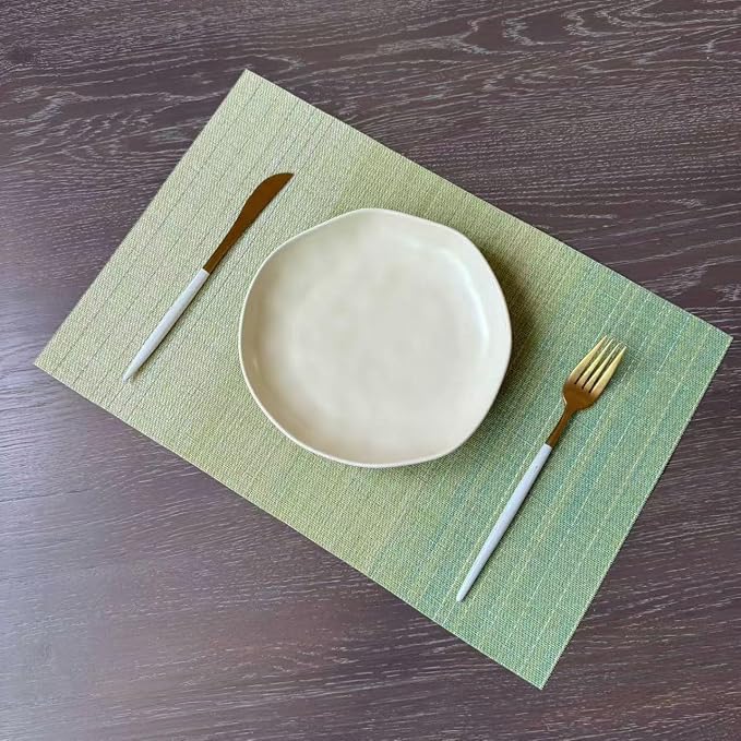 Zupro Placemats Set of 4 Woven PVC 18"x12" Everyday use-(Gradient Green) | Washable Heat-Resistant Non Slip Table Mats PVC Vinyl Kitchen Dining Patio Table Place Mats for Holidays Dinner Parties BBQs