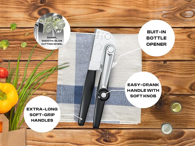Heavy Duty Can Opener with Magnet – Commercial Can Opener Manual for Seniors & Arthritis - Hand Held, Folding Knob, Smooth Edge, Works on #10 Cans, for Restaurants