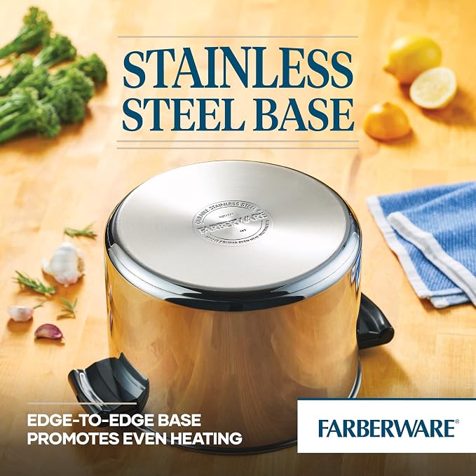 Farberware Classic Series Stainless Steel Stockpot, Pasta Pot with Strainer Lid, 8-Quart