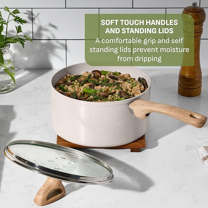 T-fal Revive Ceramic Nonstick Sauté Pan with Lid, 6 Qt Forged Skillet | Recycled aluminum body, GoCeram ceramic nonstick, Thermo-Spot heat indicator, Oven safe to 350°F, Gas and electric compatible