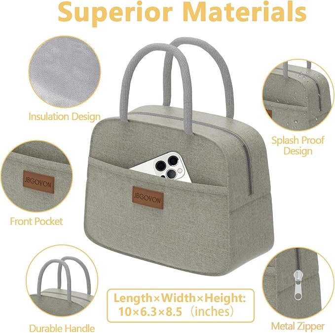 JBGOYON Leakproof Bento Box & Insulated Lunch Bag Set, 4-Piece, Khaki | 6-hour thermal retention, includes nested knife fork spoon, 2 reusable snack pouches, designed for adults and kids