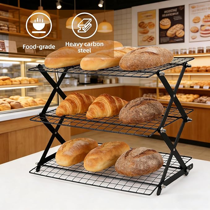 4 Tier Collapsible Cooling Rack Sourdough Cooling Rack 17"x10" | Cooling Racks for Cooking and Baking, Roasting, Grilling, Adjustable 6 Setting Design stackable, Oven & Dishwasher Safe