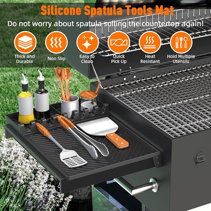 Silicone Grill Mat Compatible with Blackstone, Black | Silicone Griddle Tools with Drip Pad, Spatula Mat, For Outdoor Grill Kitchen Counter