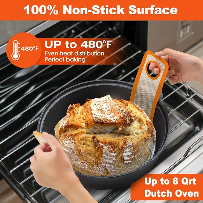 Silicone Bread Sling Oval and Round - Non-Stick & Easy Clean Reusable Oval Bread Baking Mat for dutch oven. With Long Handles Sourdough Bread Baking mat tools supplier Liner (Orange)