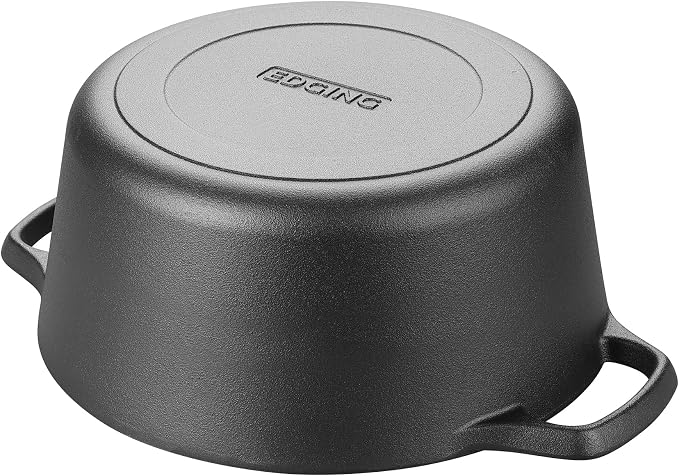 EDGING CASTING Pre-Seasoned Cast Iron Dutch Oven Pot with Skillet Lid Cooking Pan, 2-in-1 Sourdough Bread Baking Pan with Proofing Basket and Baking Supplies, 5QT