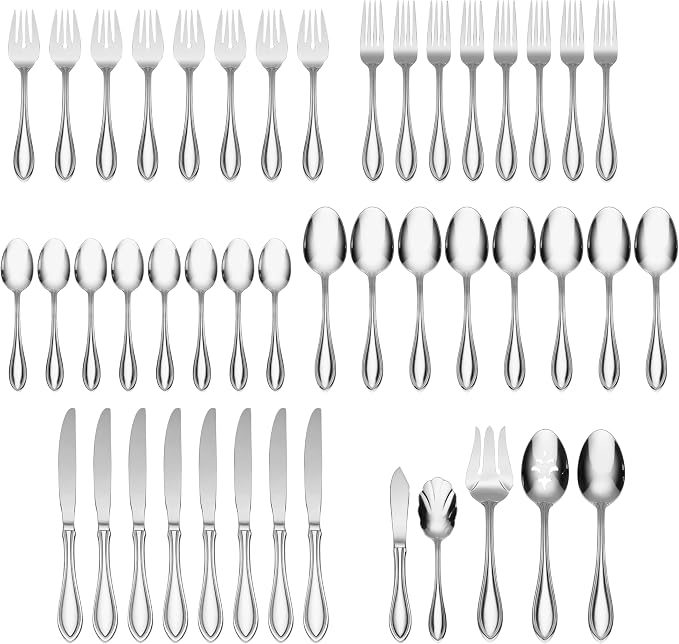 Oneida American Harmony 45-Piece 18/0 Silverware Set for 8, Flatware | mirror finish, dishwasher safe | includes serving spoons and utensil set | cutlery set, wedding silverware