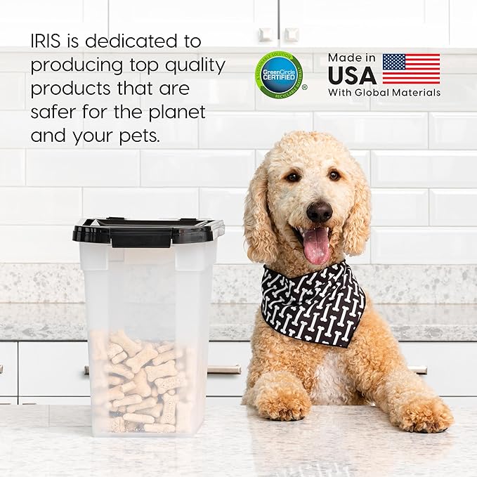 IRIS USA Dog Food Storage Container, Up to 10 lbs, Clear/Black, Made in USA | BPA-Free, Airtight Seal, Best for Cat Food, Bird Seed, Chicken Feed, Pet Toys, Treats, Pellets