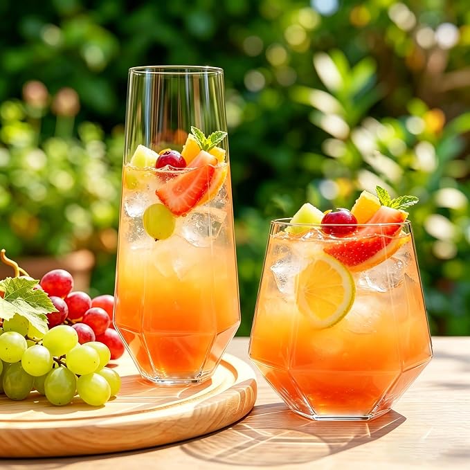 Lueumxc 56 Pack Plastic Wine Glasses Disposable Diamond Champagne Flutes, 32 Pcs 9 OZ Stemless Champagne Flutes & 24 Pcs 12 OZ Disposable Wine Glasses, BPA-Free