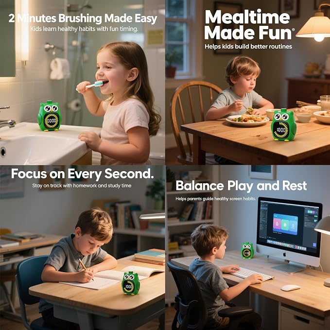 Doli Yearning Visual Timer for Kids, 99 Minute Countdown Timer Green | Owl Digital Timer for Home School Classroom Supplies Study, Silent Time Management Tool