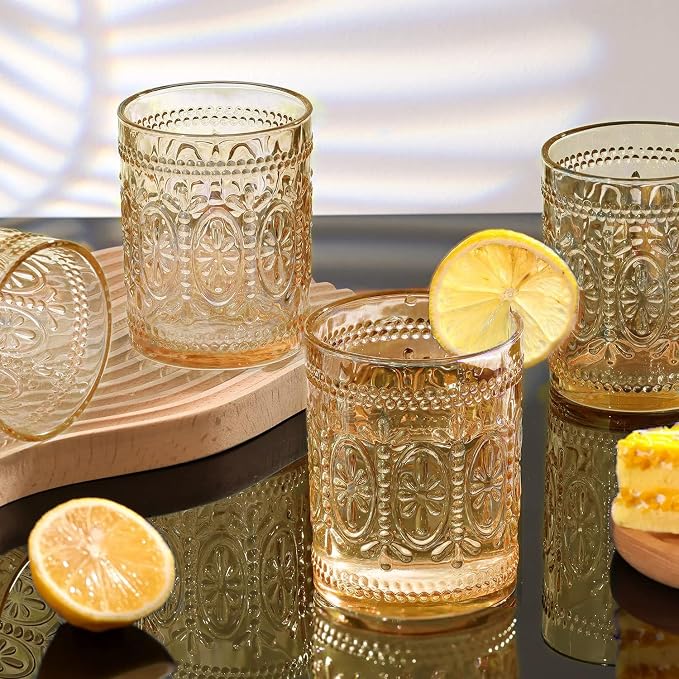 Darlion Amber Glassware, Vintage Drinking Glasses, 10oz Amber Glass Cups | Food Grade Glass, Lead-Free Glass, Durable&Sturdy, Vintage Decoration