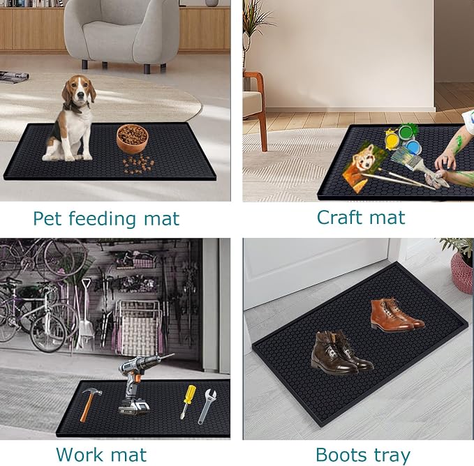 Under Sink Mat 25 x 22 for Kitchen Waterproof, Silicone Under Kitchen Sink Liner Mat, Easy to Clean Bathroom Cabinet Mat Organizers and Storage, Black