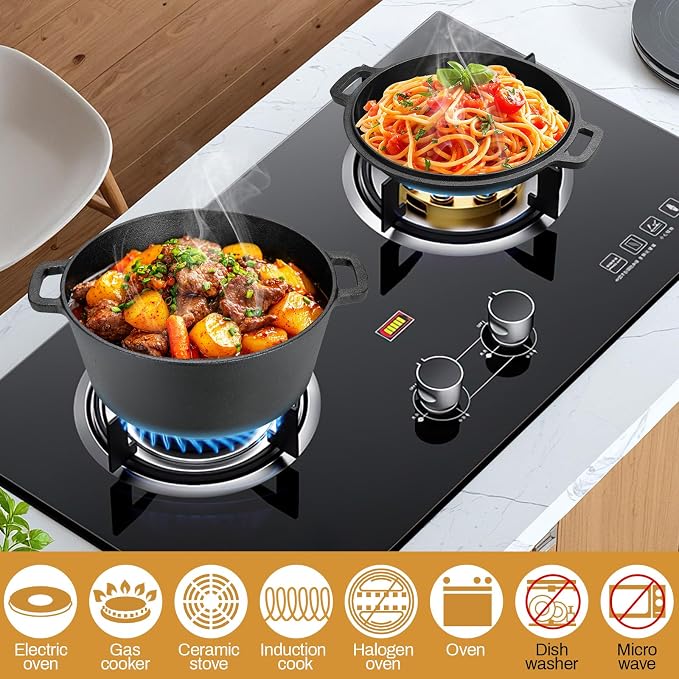TLGREEN Cast Iron Dutch Oven 6.7QT Pot 2.5QT Skillet Lid Silicone Holders | Cast Iron Skillets, Heat Resistant Stand Included, Fits All Heat Sources for Outdoor Camping, Safe for Long High Temp Cooking