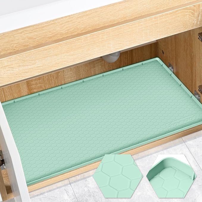 Silicone Under Sink Mat 34"x22", Waterproof Cabinet Liner, MintGreen | Shelf Liner, Cabinet Protector, Home Organizer, for Kitchen, Bathroom, Multipurpose, Leak Proof, Easy Clean, Drip Tray, Clean