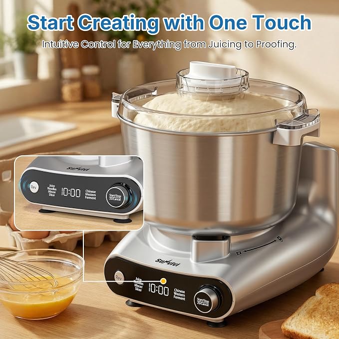 Electric Dough Mixer, Stand Mixer with Meat Grinder, Juicer | 4-in-1 Multifunctional Stand Mixer with Salad Maker 5.3QT Dough Mixer with Fermentation and Stainless Steel Bowl home Kitchen