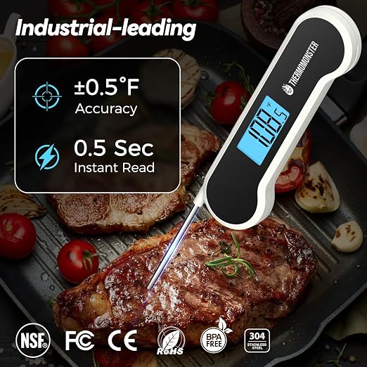 0.5 Sec Instant Read Meat Thermometer Digital with ±0.5℉ Precision, White | Food Thermometer for Cooking Kitchen Gadgets, Oven Grill Candy BBQ Essentials Accessories, Gifts for Him Dad Men Birthday