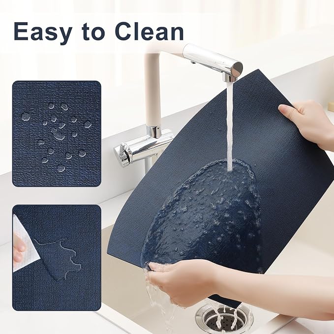 Homaxy Wedge Faux Leather Placemats for Round Table, Set of 6, Navy Blue | Waterproof Wipeable Washable Table Mats, Easy to Clean Anti-Slip Place Mats, 11.8" x 17"