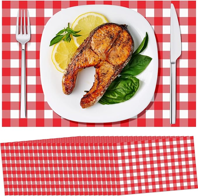 100 Pcs Checkered Paper Placemats Birthday Party Supplies Disposable Placemats for Kids Baby Shower Men Party Decorations Favors 11 x 17 Inch(Red, White)