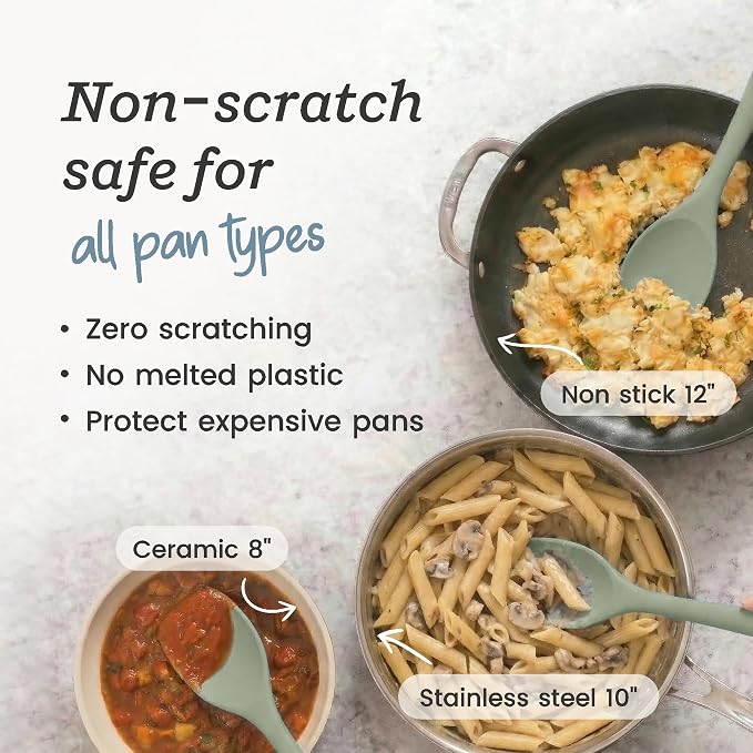 StarPack Silicone Spoonula The All-Rounder 11 Inch - LFGB Spoon Spatula, 600°F Heat Resistant, BPA-Free - One-Piece Seamless, Dishwasher Safe - for Nonstick Cookware, Sage Green