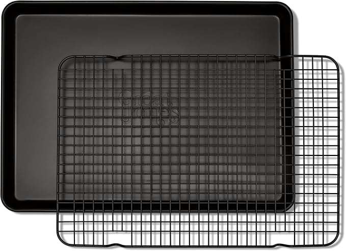 Great Jones Non Stick Wire Cooling Rack (Pepper) – Fits Quarter Sheet | 8.4" × 12.4" Non Toxic Baking Rack, Heavy-Weight Aluminized Steel, Oven Safe 450 °F, Bacon & Cookie Cooling Rack