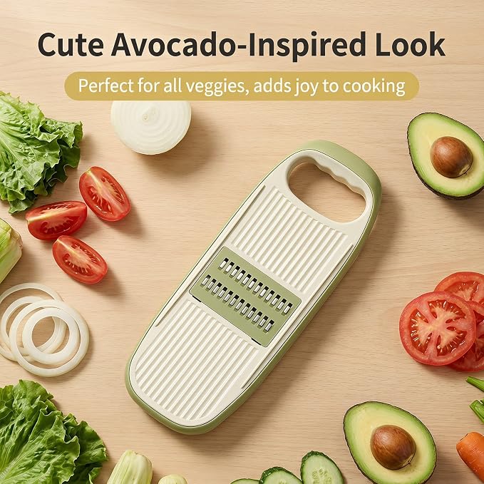 NACOLUS Handheld Mandoline Slicer for Kitchen,3 Blades with Hand Guard | cute avocado-style vegetable slicer,3 blades,self-stores blades,safety guard,perfect for small kitchens,gifts