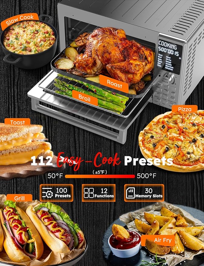 Nuwave Bravo XL Pro Air Fryer Toaster Oven w/Grill Combo, 2026 New System | Ultra-Fast Convection, 35% Crispier, 2X More Even, 142 Presets, 50-500F, Smarter Probe, PFAS Free, 30QT, Stainless Steel