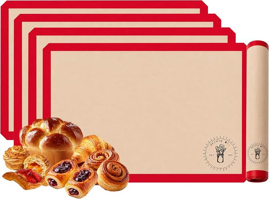 Silicone Baking Mats - 1/2 Sheet Size Baking Sheet Liners, Pack of 4, Red | Oven Safe, Non-Stick Silicone Baking Sheet Liner, Perfect For Baking Macarons Cookies, Pastry & Cakes, Half Size (11.5x16.5”)