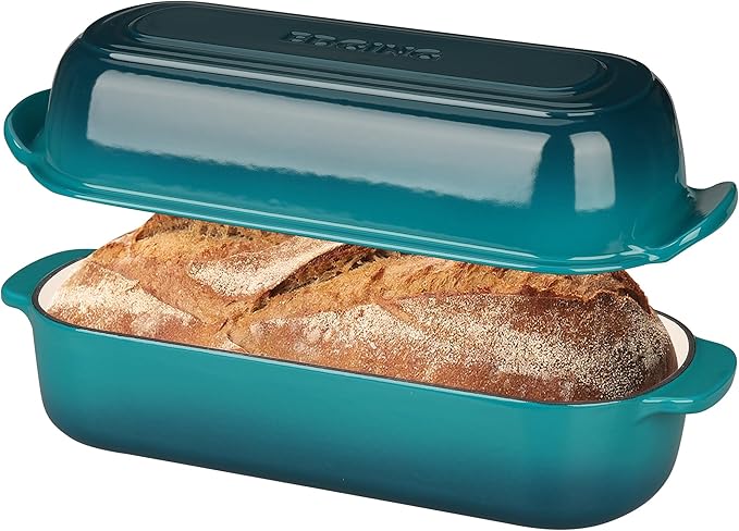 EDGING CASTING Enameled Cast Iron Loaf Pan with Lid, Bread pan, Dutch Oven Bread pan for Homemade Sourdough Bread Baking, 12.5x5.5 inch, 5qt, Darkcyan