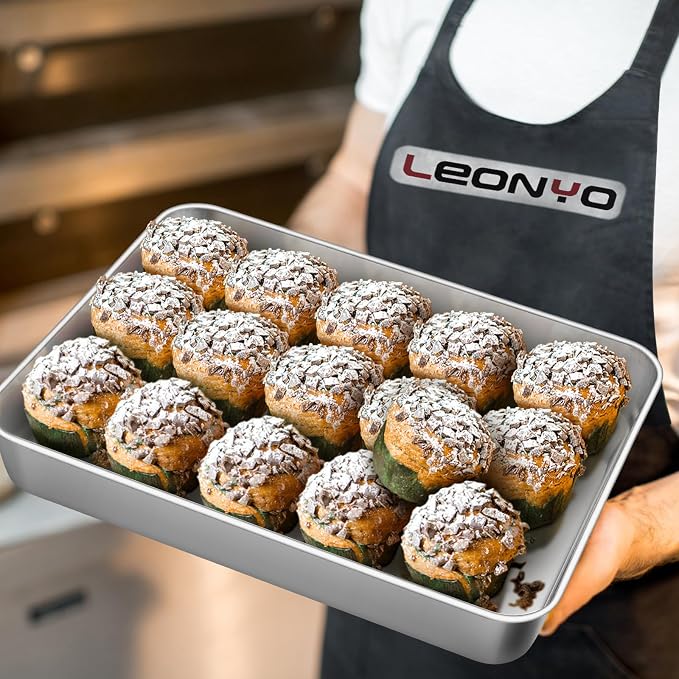 Leonyo Stainless Steel Baking Pans Set of 2, 12⅓ x 9¾ x 2 Inch Cake Pan, Nonstick & Heavy Duty, Deep Rectangular Lasagna Pan Sheet Bakeware for Focaccia, Bread, Brownies, Casseroles Dish