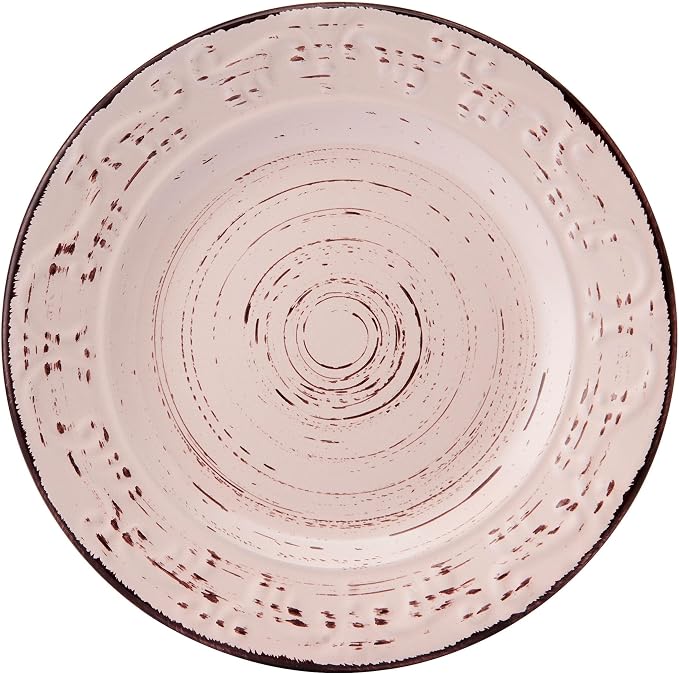 Pfaltzgraff Pink Trellis 12-Piece Dinnerware Set, Stoneware Plates and Bowls Sets for 4, Dishwasher and Microwave Safe, Rustic Garden-Inspired Design