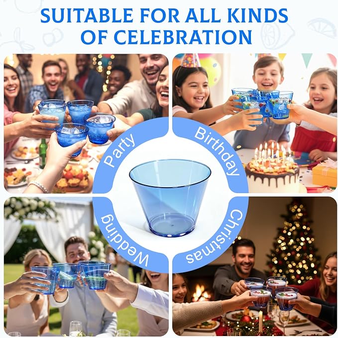 Glowserve 9 OZ Royal Blue Disposable Plastic Cups Cocktail Cup 50 Pack | Fancy Cocktail Cup,Stemless Wine Glass,Wedding Wine Glasses,Graduation Birthday,World Cup,Party Essentials