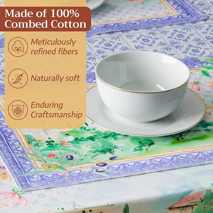 Maison d' Hermine Placemats Set of 4 Reusable 100% Combed Cotton (13"x19") | Cloth Place Mats Washable Table Mats for Kitchen Dining Party Wedding Hotel Home Restaurant Spring Summer - Luberon