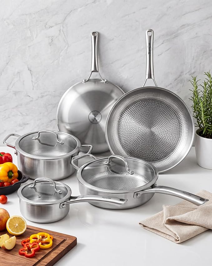 Titanium Cookware Set, 8-Piece Pots and Pans Set, Non-Stick with Lid, PFAS/PFOA/PTFE-Free, Dishwasher & Oven Safe, Compatible with Gas & Induction Cooktops