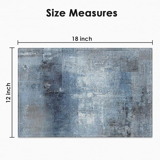 Emvency Farmhouse Placemats Set of 4, 12x18 Inch, Denim Blue | Modern Abstract Art Painting Table Mats for Outdoor Home Party Kitchen Dining Decoration