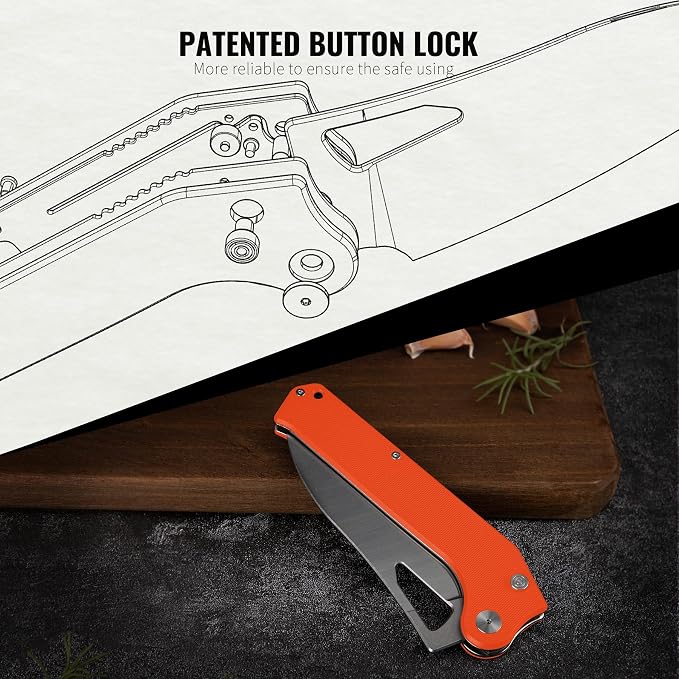 Folding Kitchen Chef Knife, 4.4" Foldable Camping Knife with 10cr15mov Stainless Steel Blade, Anti-skidding and Ergonomic Designed G10 Handle for both Indoor and Outdoor Cooking