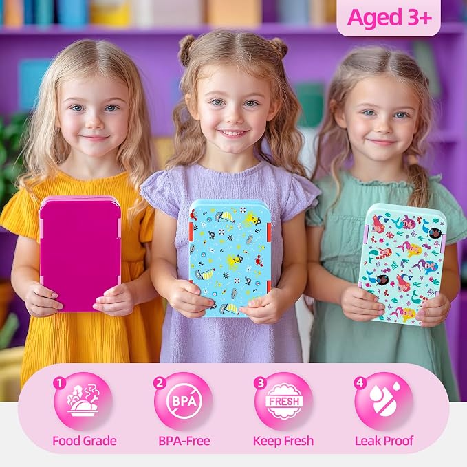 Bento Lunch Box for Kids, 5/6 Compartments, Rose Red | Dishwasher Safe Back to School Snack Bento Lunch Containers Boxes, Ideal Portion Sizes for On-the-Go Meal, Ages 3+, School
