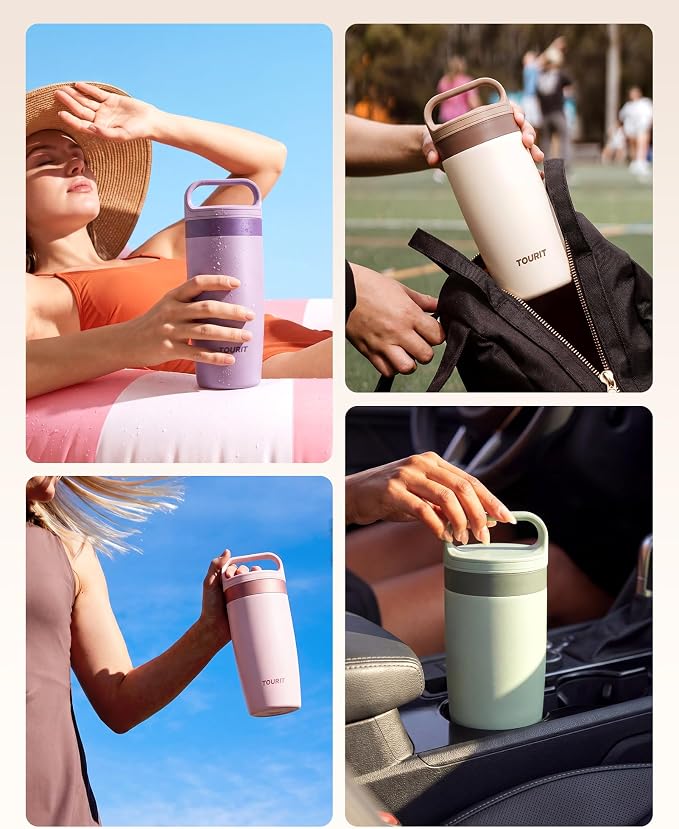 TOURIT Travel Coffee Mug 16 oz,Leakproof 2-Part Drink Lid Tumbler,Off-White | Coffee Tumbler Cup, Insulated Stainless Steel Travel Mug, Dishwasher Safe Reusable Water Bottle, BPA-Free Coffee Mug