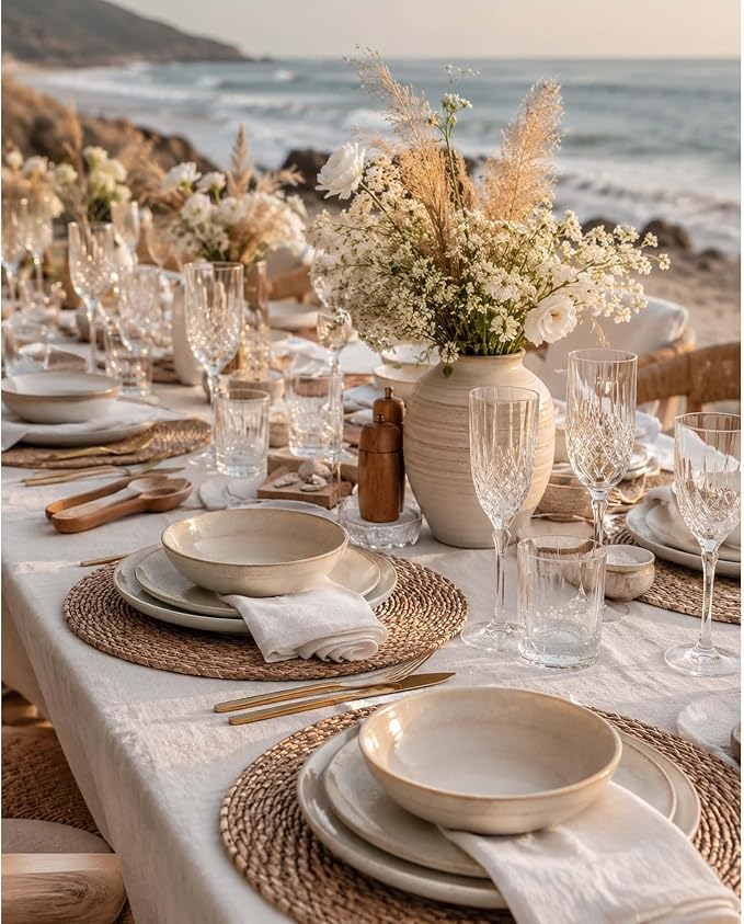 13.8" Set of 8 Brown Seagrass Woven Round Placemats - Wicker Boho Farmhouse Placemats - Rattan Table Mats Like Water Hyacinth for Dining Table, Wedding, Home (Brown Seagrass)