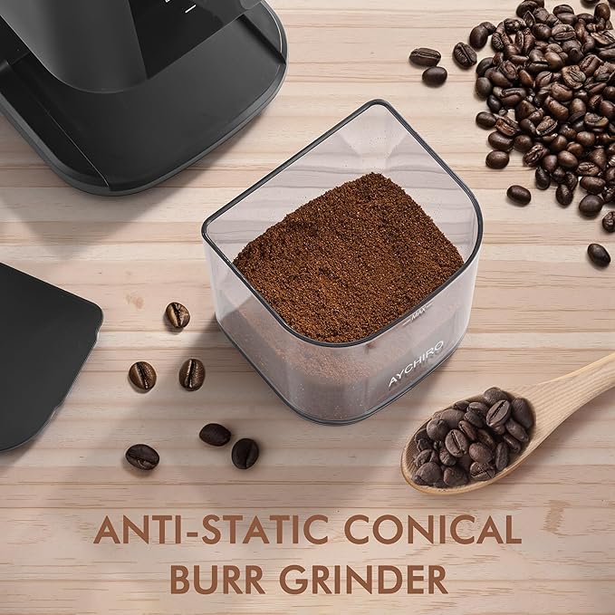 AYCHIRO Electric Burr Coffee Grinder, Conical Burr Grinder with Touch Screen, Coffee Grinder with 30 Grind Settings for Espresso, Drip Coffee & French Press, 2-12 Cups, Black