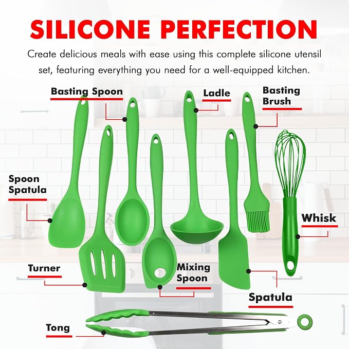 Chef Craft 9 Piece Green Premium Silicone Kitchen Tool Set (42084)