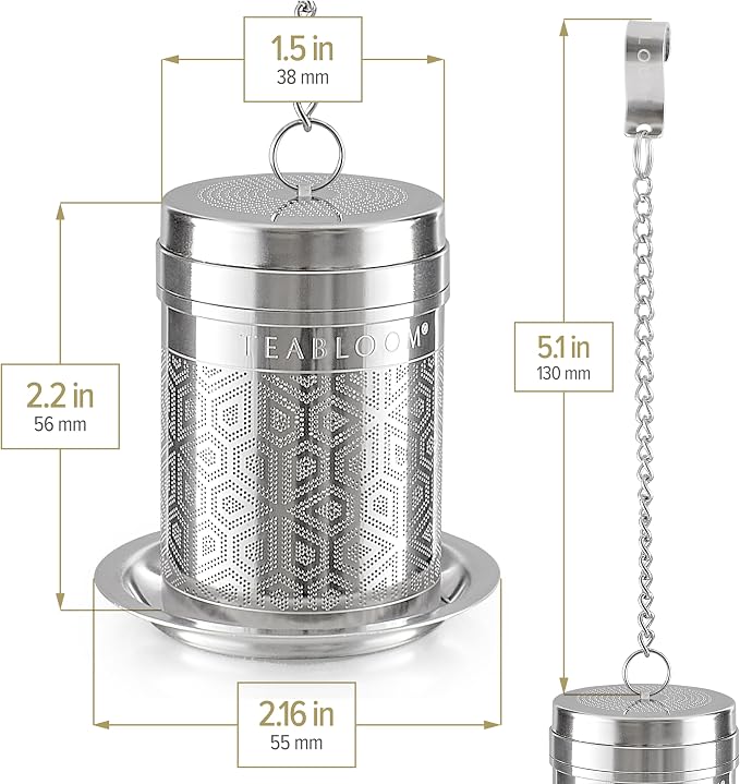 Teabloom Elegant Stainless Steel Loose Leaf Tea Infuser – Tea Connoisseur's Choice for White, Green, Oolong, Black, and Herbal Teas – Geometric Blossom Design – Small Size
