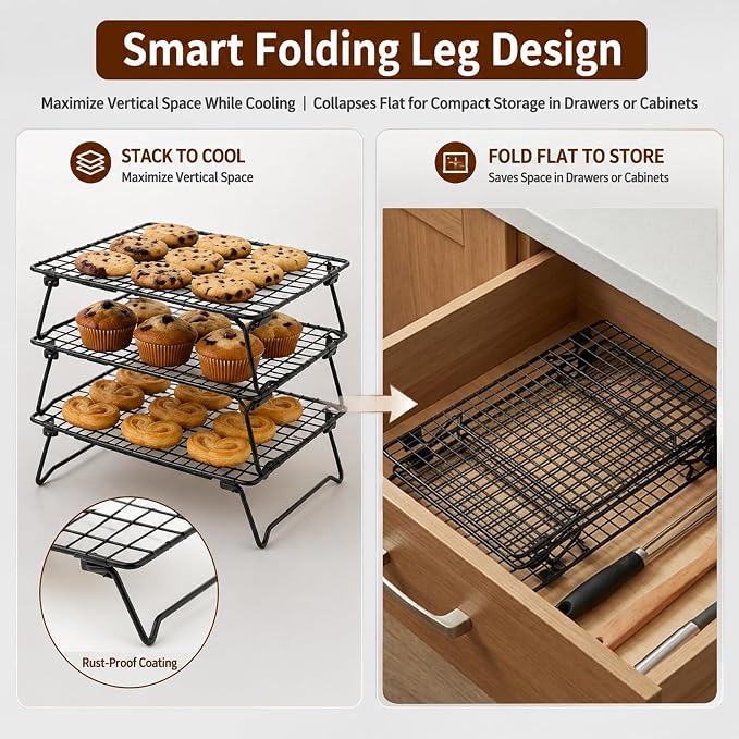 3 Pcs Cooling Rack, Stainless Steel Cooling Racks for Cooking and Baking | Bread Cake Cookie Stackable Cooling Racks 10"x13.5", Oven and Dishwasher Safe, 50 Parchment Paper Included