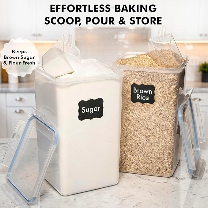2 PC [7 Qt / 6.5L / 220 Oz] Large Food Storage Containers with Lids Airtight - BPA Free Clear Plastic Kitchen and Pantry Storage Containers for Cereal, Flour, Sugar, Rice