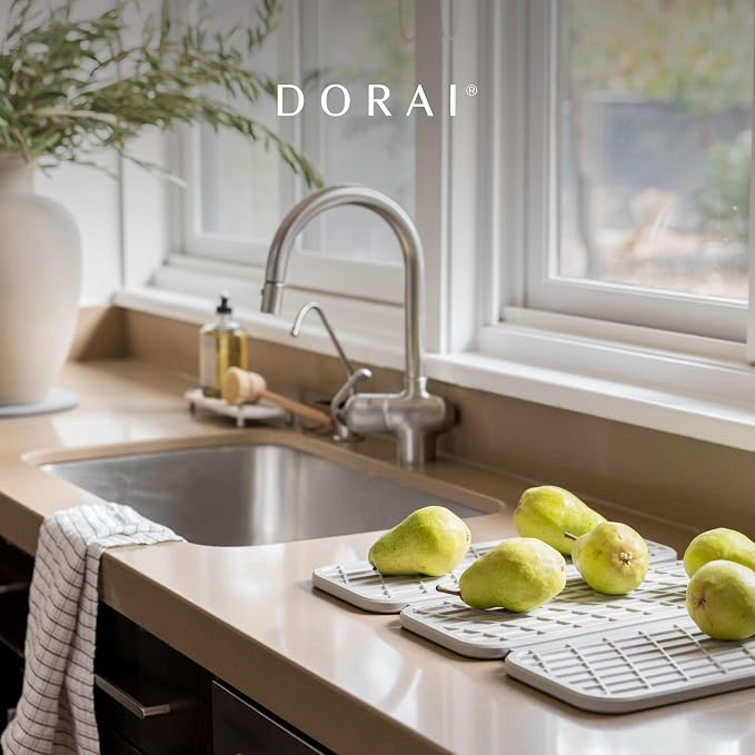 Dorai Home Stone Kitchen Sink Caddy - Diatomaceous Earth Sink Tray with Stainless Steel Feet, Water-Absorbing Countertop Organizer for Kitchen or Bathroom - Slate