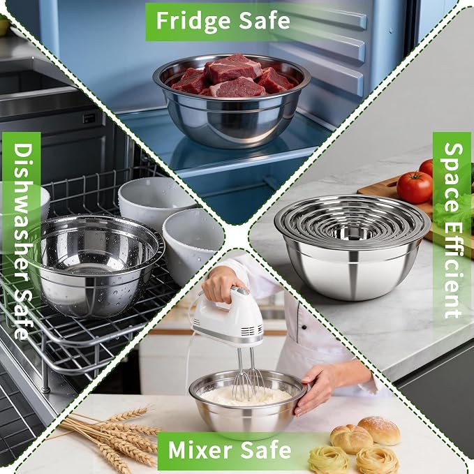 7 Pcs Stainless Steel Mixing Bowls with Colorful Lids Set Metal Salad Bowls | Nesting Design for Kitchen Mixing/preping/Saving, Size: 0.7, 1.1, 1.5, 2.1, 3.5, 4, 4.5Qt