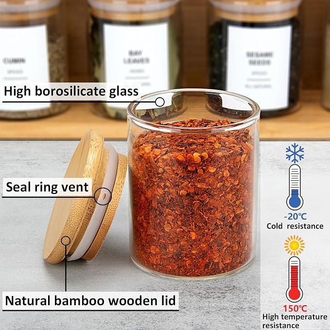 EgticHome 4OZ Glass Spice Jars with Bamboo Lids and 315 Labels, 32 Pcs Clear Food Storage Containers for Kitchen Sugar Salt Coffee Tea Beans