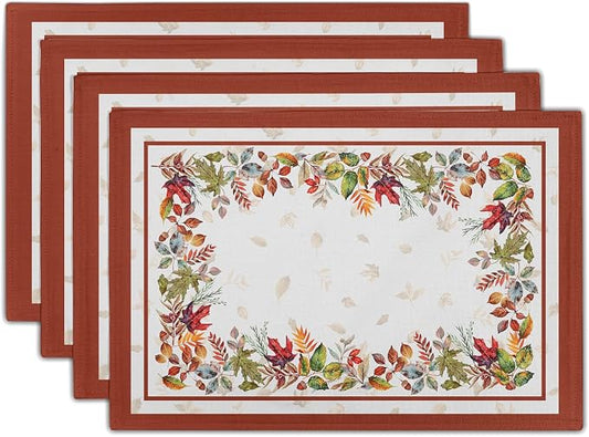 Fall Leaves Placemats Set of 4，Autumn Harvest Maple Leaves Farmhouse Tabletop Mat 12 x 18 Inch Washable Heat Resistant Thanksgiving Decor Table Place Mats for Dining Kitchen Home Party Outdoor