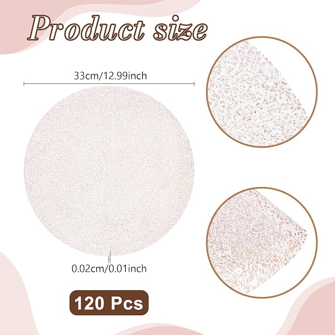 120PCS Disposable Gold Placemats Set, 13 in Rose Gold Foil Table Mat Bulk | Metallic Mesh Pressed Round Charger Doilies for Table, Paper Placemats for Wedding Birthday Dining Party Home Decor