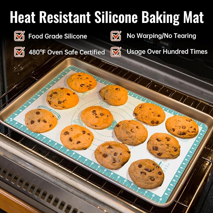 Non Stick Silicone Pastry Mat with 10 Quick Recipes ，Silicone Mat for Dough Rolling Baking Sheet for Cookies, Pizza,Bread, Surdough,Fondant Mat for Kitchen Counter, Extra Large and Oven Safe