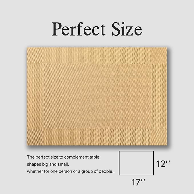 Placemats Set of 6 - Easy Clean Woven Vinyl Placemats for Dining Table, Indoor/Outdoor Place Mats, Washable PVC Table Mats（Gold Cube）