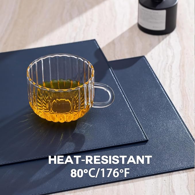 Baroyal Faux Leather Placemats Set of 6 Vinyl Washable Wipeable Table Mats for Kitchen Dining Table Heat Resistant Waterproof Modern Indoor/Outdoor Placemats Non-Slip Easy Clean Place Mats (Navy Blue)